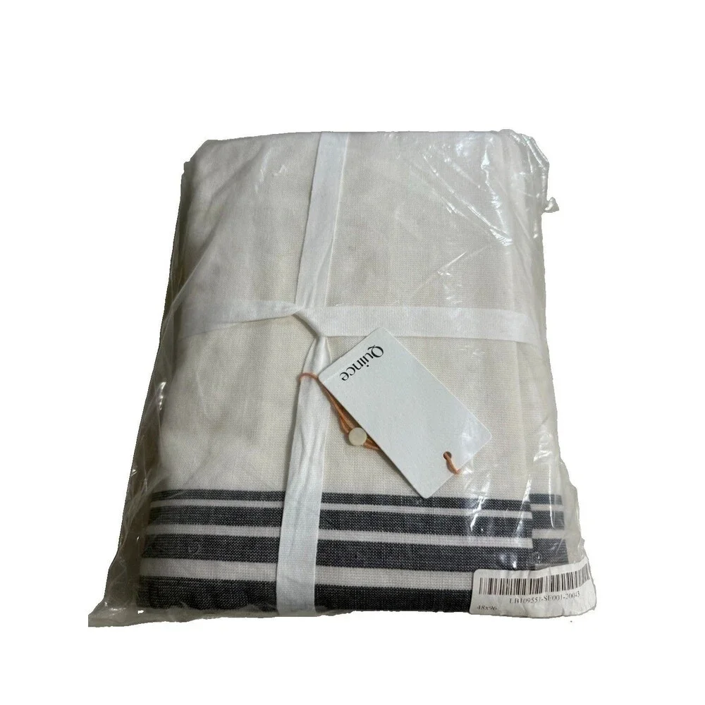 Coastal Stripe Linen Cotton Room Darkening Curtain - Single Panel 48 X 96 NEW